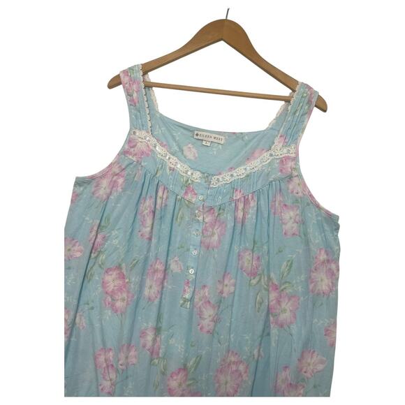 Eileen West Nightgown Womens Large Blue Pink Floral Chemise Lace Trim Ruffle Hem - Picture 4 of 13